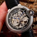 New Copy Cartier Ballon Bleu Skeleton Diamond Watches Brown Leather